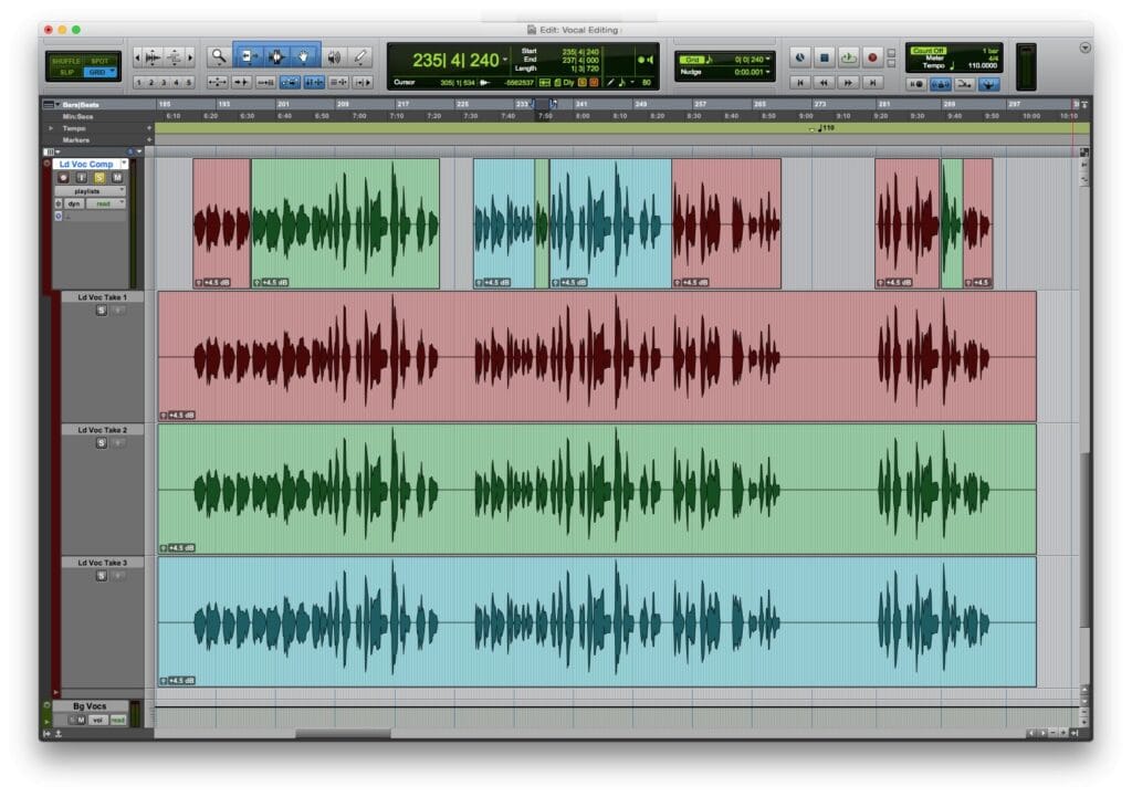 Editing vocals in pro tools