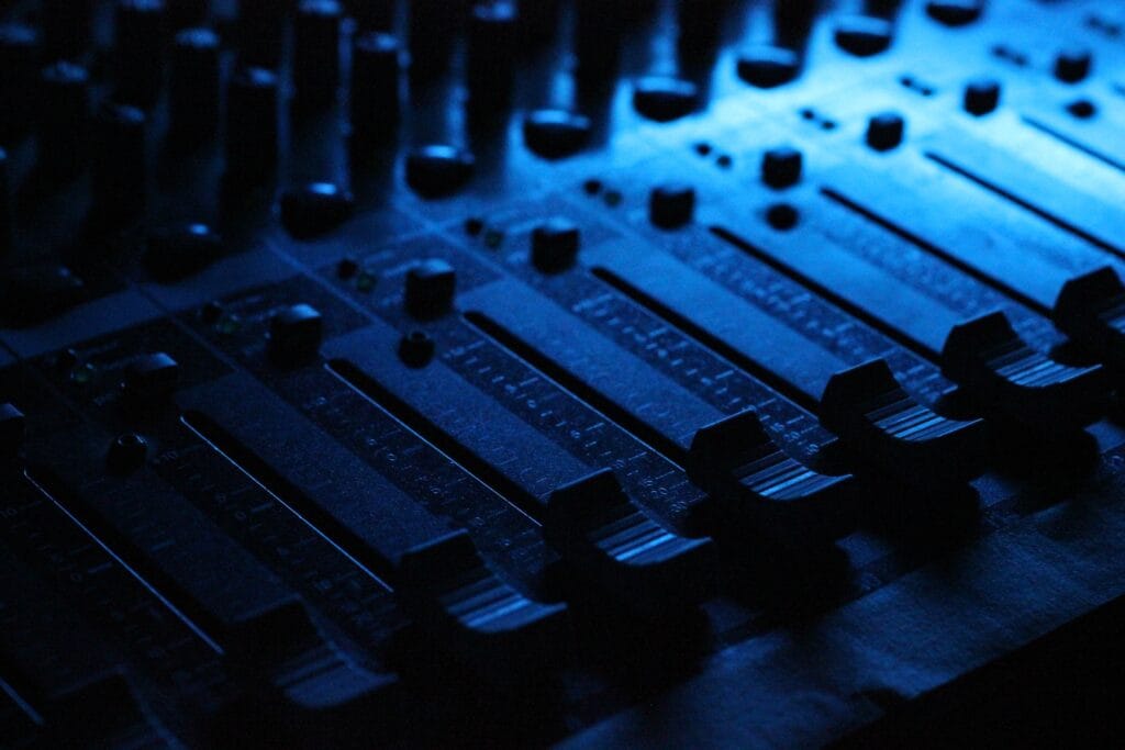 Mixing console fader at Blueleaf studio